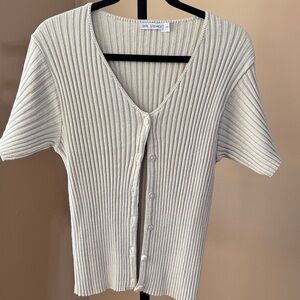 Ribbed V-Neck Sweater‎ in Cream by Not Shy